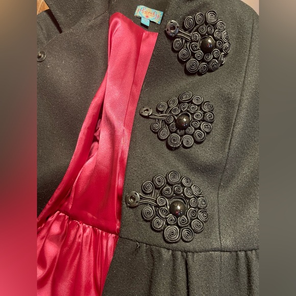 Anthropologie Plenty by Tracy Reese black wool coat with embroidery, sz 10 - Picture 13 of 13